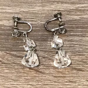 Vintage Sterling Silver & Crystal Screw Back Dangle Earrings 1 5/16" Long